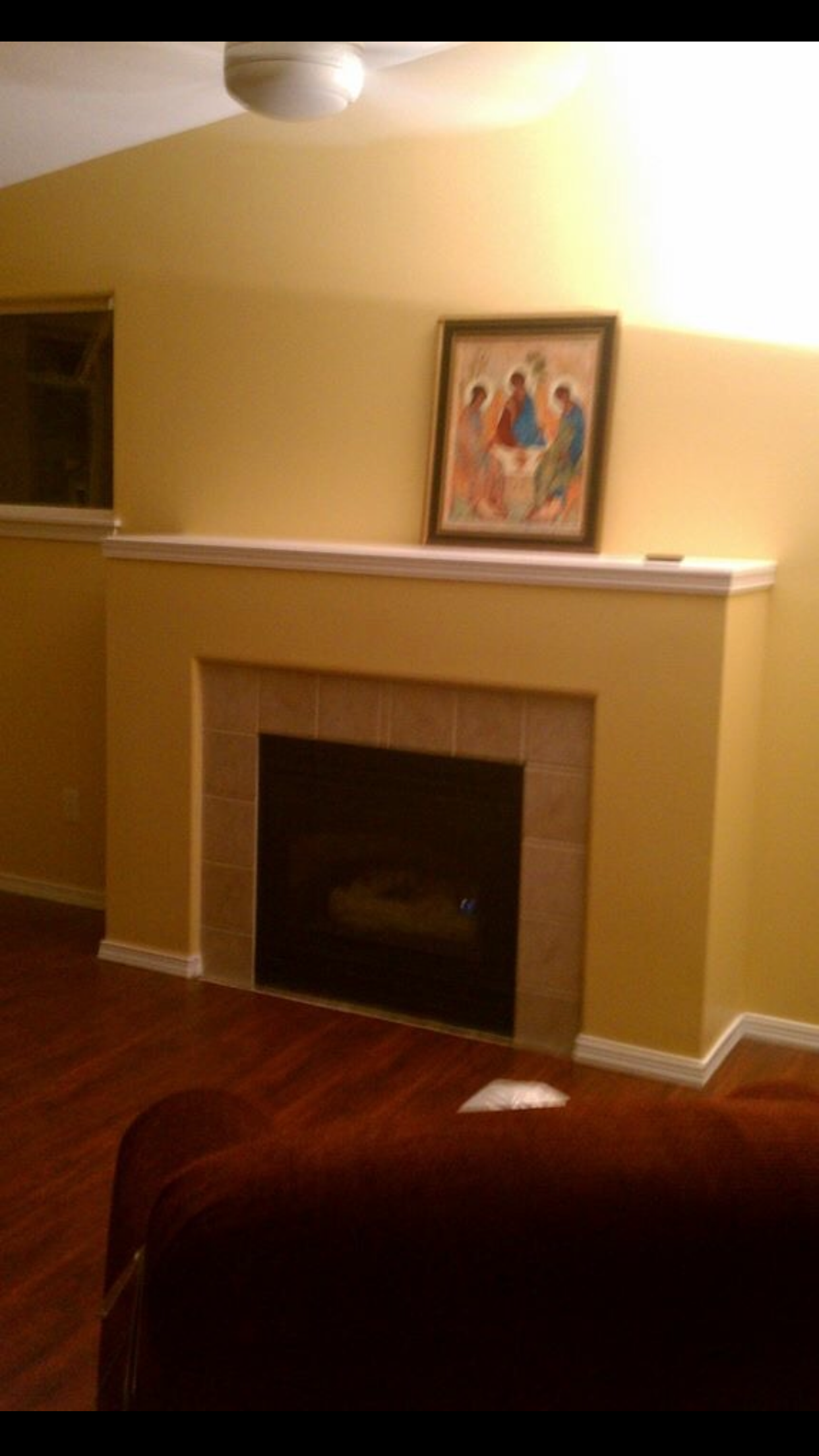 Finished flooring at the fireplace