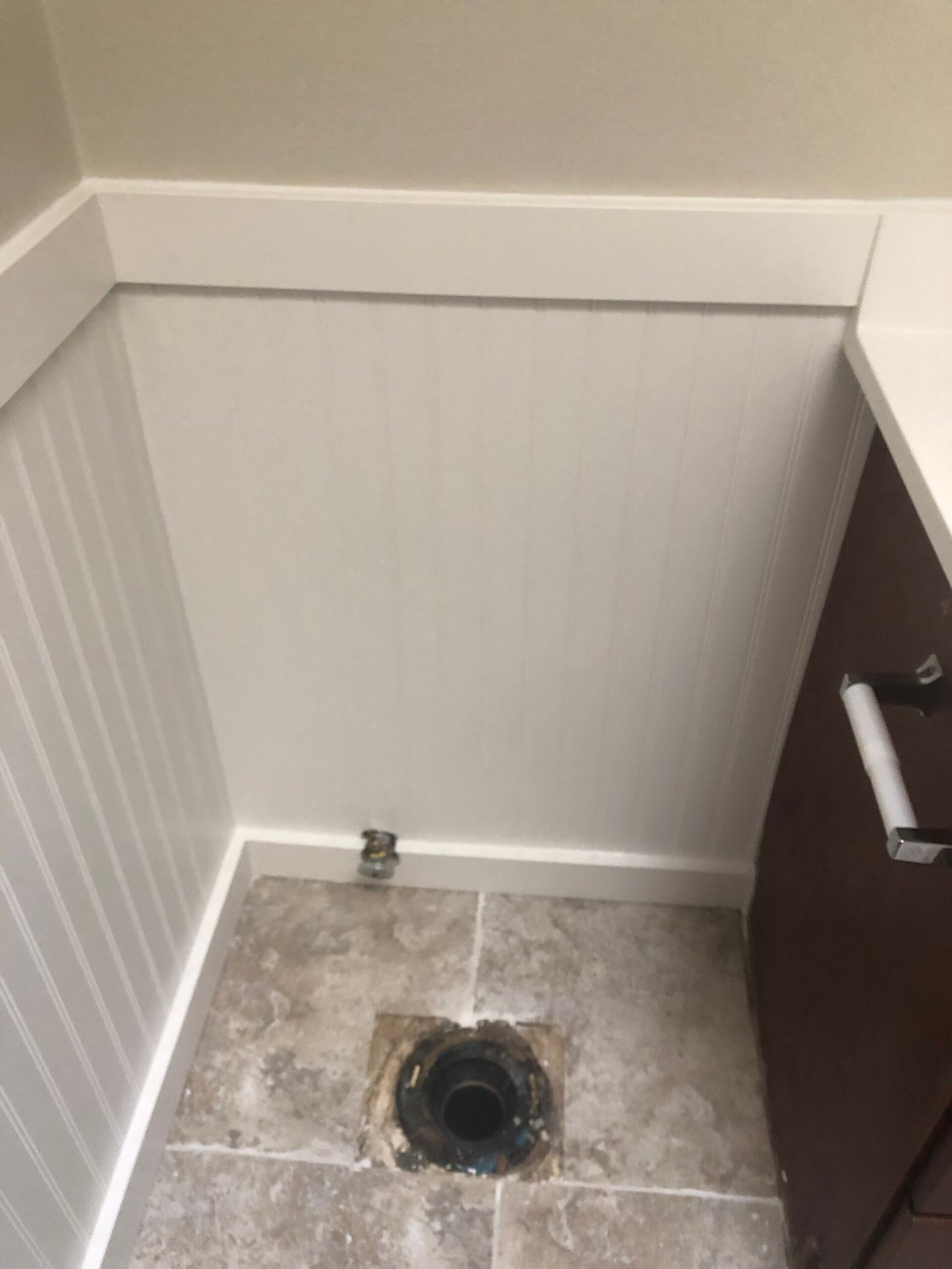 Bathroom beadboard and trim installation