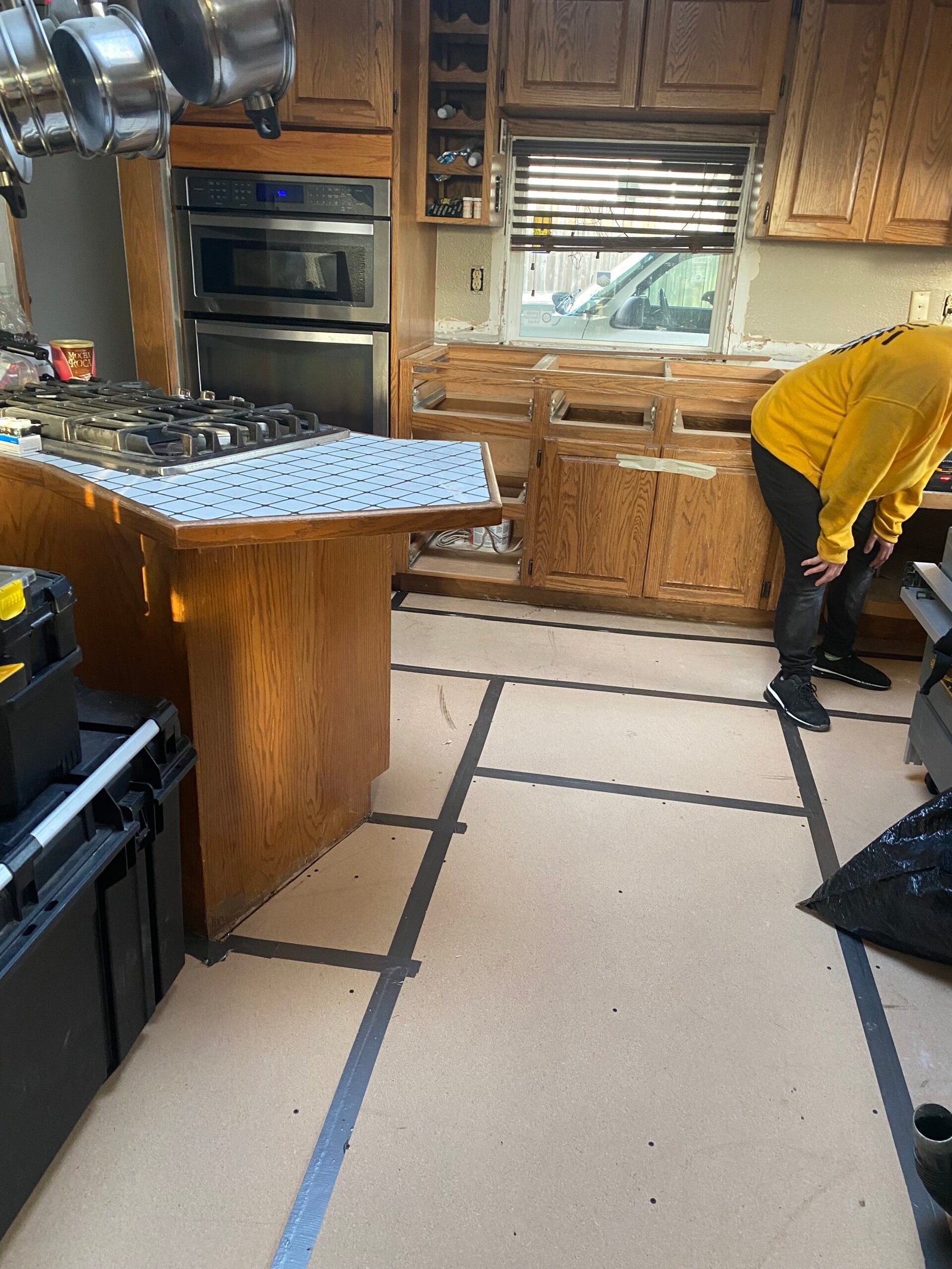 Wood kitchen cabinets before refinishing
