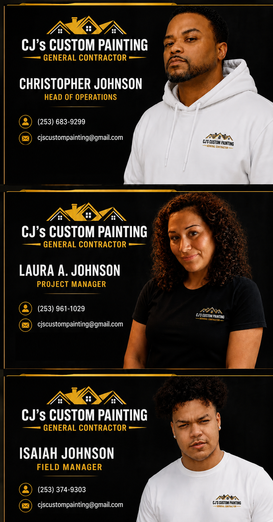 CJ’s Custom Painting staff — Christopher, Laura, and Isaiah