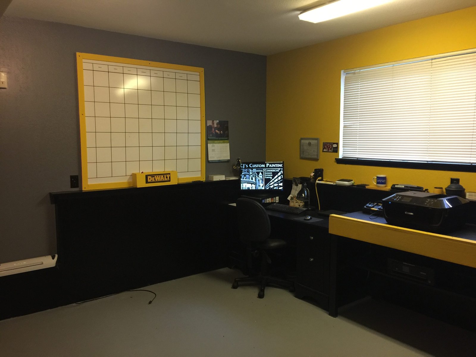 Finished office painted in black, gray and yellow