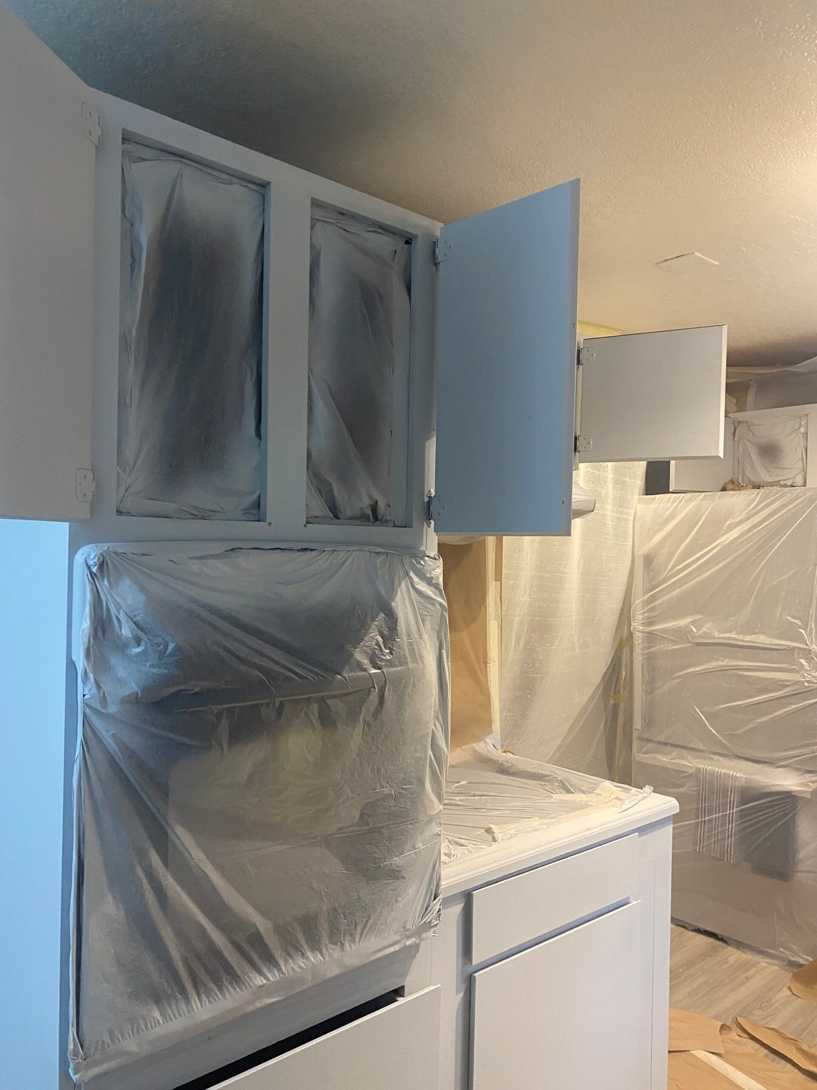 Flat-panel cabinet refinishing preparation