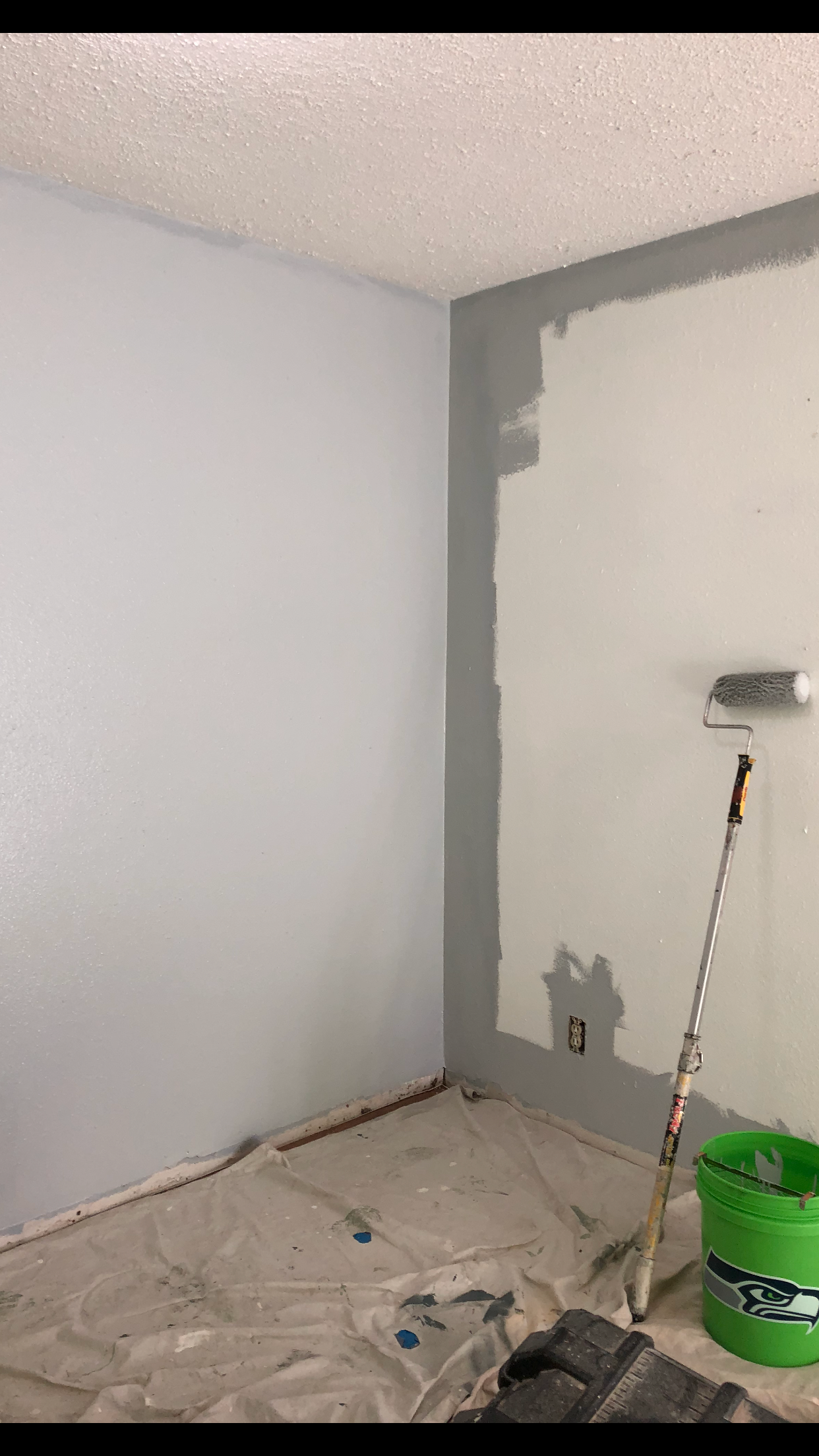 Interior wall painting during the flooring project